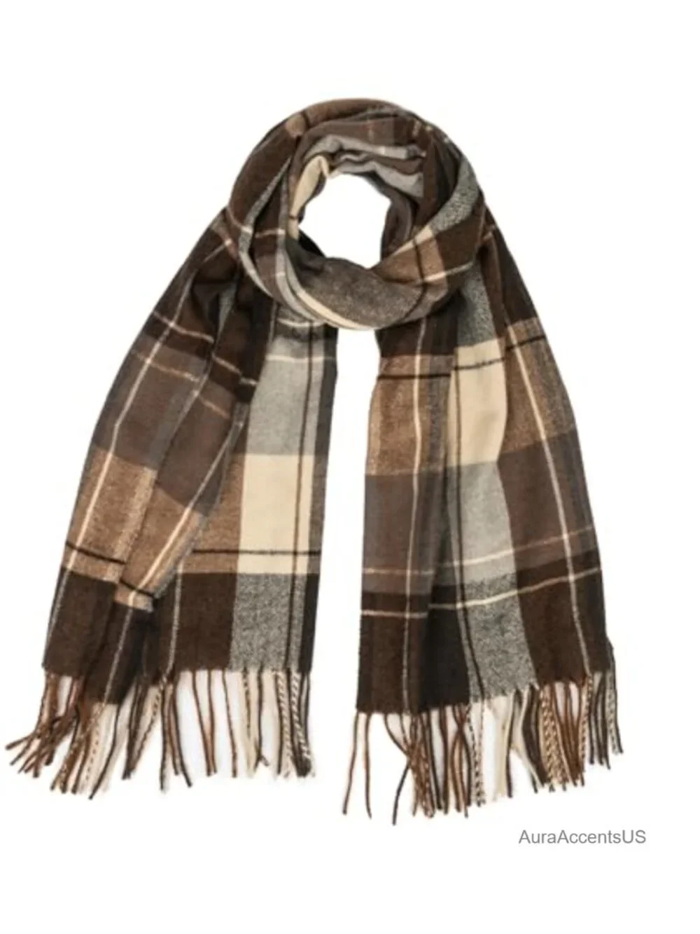 Oversized Plaid Scarf for Women Winter Fringed Shawl Wrap 100% Polyester
